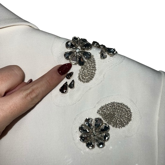 Cinq A Sept Kylie Diamond Daisies Embellished Blazer Jacket In Ivory/Smoke - Picture 11 of 14